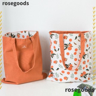 Rosegoods1 กระเป๋าสะพายไหล่ ผ้าฝ้าย ผ้าลินิน ลายดอกทานตะวัน สองด้าน ความจุขนาดใหญ่ ใช้ซ้ําได้