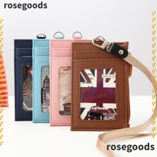 Rosegoods1 กระเป๋าใส่บัตร หนัง PU มีซิป พร้อมสายคล้องคอ สําหรับสํานักงาน