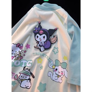 เสื้อยืดแขนสั้นลําลอง พิมพ์ลาย Sanrio Kuromi ทรงหลวม สไตล์ญี่ปุ่น แฟชั่นสําหรับผู้หญิง Y2K