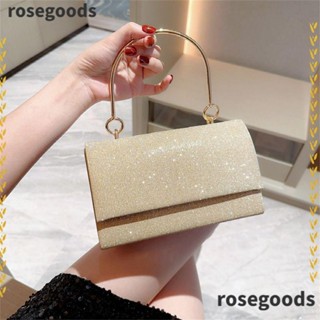 Rosegoods1 กระเป๋าสะพายไหล่ กระเป๋าถือ ผ้าเรยอน แต่งสายโซ่ สีทอง หรูหรา สําหรับงานแต่งงาน ปาร์ตี้