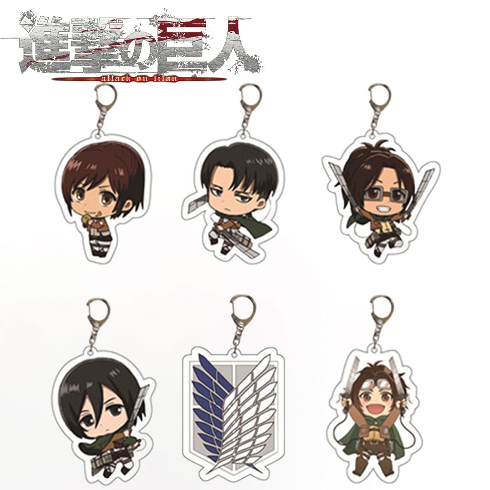 อะนิเมะโจมตีบน Titan พวงกุญแจการ ์ ตูน Figuers Levi Ackerman Eren Jaeger พวงกุญแจจี ้ สองด ้ านอะคริลิคพวงกุญแจอุปกรณ ์ เสริมของขวัญ