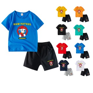 พร้อมส่ง เสื้อยืดแขนสั้น ผ้าฝ้าย 100% พิมพ์ลายการ์ตูน Paw Patrol 8 สี และกางเกง สําหรับเด็ก KA008