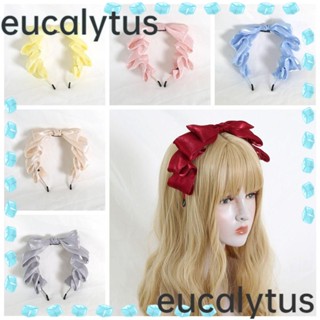 Eucalytus1 ที่คาดผม ริบบิ้นโบว์ ประดับไข่มุก สโนว์เพิร์ล น่ารัก เครื่องประดับผม พร็อพสําหรับเด็กผู้หญิง