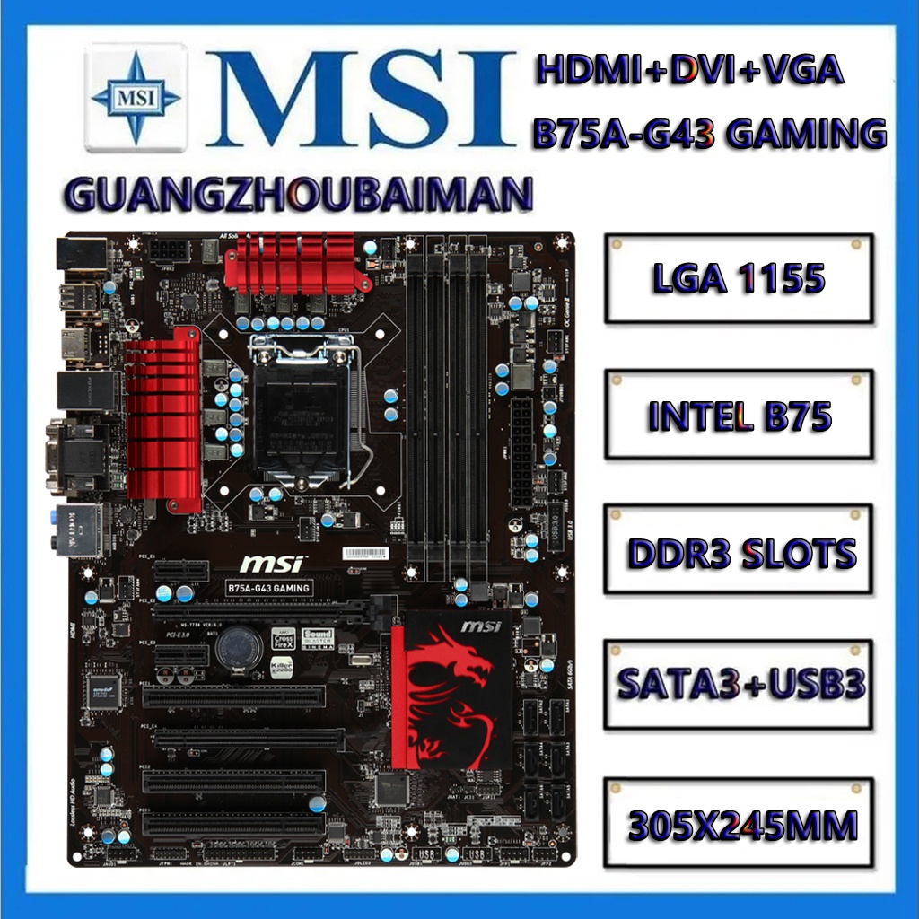 Msi b75a-G43 gaming / b75ma-p45 / b75ma-G43 lga 1155 เมนบอร์ด ddr3 Intel b75 Micro ATX usb3.0 sata3 