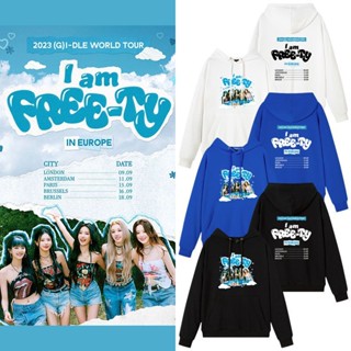 Kpop GIDLE World Tour 2023 I Am FREE TY เสื้อกันหนาวลําลอง แขนยาว มีฮู้ด พลัสไซซ์ แบบสวมหัว แฟชั่นฤดูใบไม้ผลิ ฤดูใบไม้ร่วง สไตล์ฮาราจูกุ สําหรับผู้ชาย และผู้หญิง