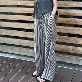 458# Korean style fashion casual straight wide leg pants Womens Summer New Large Size Thin All-match Thin Striped Pants