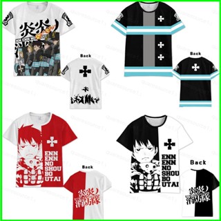 Sqt เสื้อยืดแขนสั้น พิมพ์ลายอนิเมะ Fire Force 3D พลัสไซซ์ สําหรับผู้ชาย และผู้หญิง