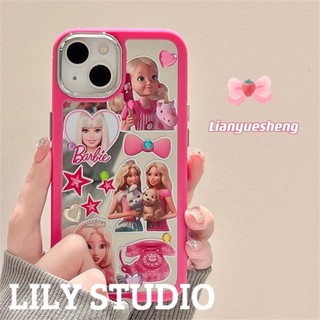 เคสโทรศัพท์มือถือ TPU แบบนิ่ม ลายบาร์บี้ มีกระจกแต่งหน้า สําหรับ IPhone 11 14 Pro Max 13 Pro Max 12 IPhone X XR XS XS Max