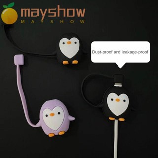 Mayshow ตัวป้องกันฝุ่น, ซิลิโคน Usb สายเคเบิลกัด, น่ารัก กันฝุ่น ชาร์จ ป้องกันเพนกวิน สายชาร์จ ฝาครอบสายเคเบิลข้อมูล