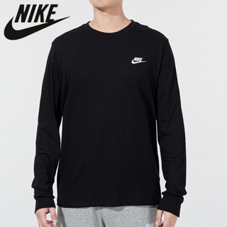 Nike เสื้อยืดลําลอง แขนยาว คอกลม ผ้าฝ้าย 100% ปักลายโลโก้ สําหรับผู้ชาย AR5194