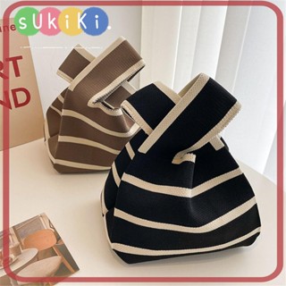 Sukiki กระเป๋าถือ ผ้าถัก ลายสก๊อต แฮนด์เมด สําหรับนักเรียน