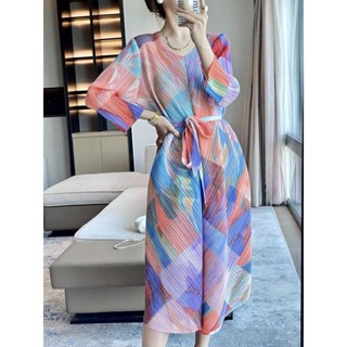 2MUAY COLORFUL PRINTED PLEAT DRESS เดรสผู้หญิง เดรสพลีทคุณภาพ รุ่น GPC92383 2สี FREE SIZE