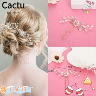 Cactu กิ๊บติดผมแฟชั่น รูปใบไม้ ประดับไข่มุก คริสตัล แฮนด์เมด สําหรับเจ้าสาว