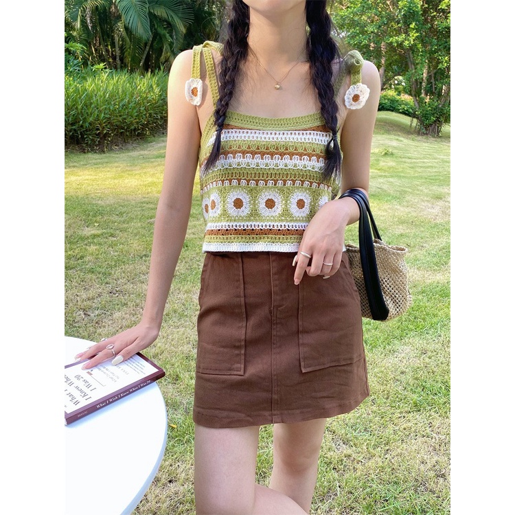 เสื้อกล้ามไหมพรมผู้หญิง เสื้อกล้ามครอป เสื้อกล้ามถัก เสื้อครอปสายเดี่ยว เสื้อครอปท็อปลําลอง น่ารักไม่ซ้ำใค Swoan