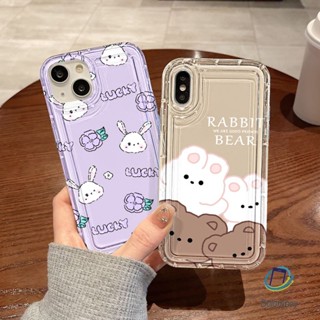 คู่เคสโทรศัพท์โปร่งใสสำหรับ Iphone 11 XR 7Plus 12 13 14 Pro Max 8 Plus X XS กระต่าย หมี ล้างเปลือกกันกระแทกแบบอ่อน