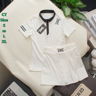 【Shop Now】 ชุดเซ็ท 2 ชิ้น ชุดตีกอล์ฟผู้หญิง เสือแขนสั้น กระโปรงมีซับใน