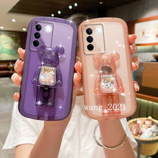 Phone Case เคส VivoV27 VIVO V27e V27 Pro 5G Y02A Latest Transparent Candy Quicksand Bear Stand Silicone Soft Casing Lens Protection Back Cover เคสโทรศัพท