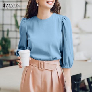 Zanzea เสื้อเบลาส์แขนพัฟ แขนห้าส่วน สีพื้น สไตล์เกาหลี สําหรับผู้หญิง