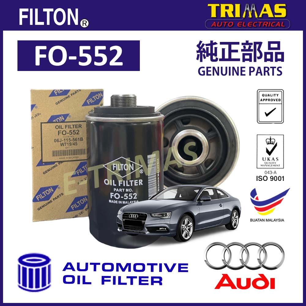 กรองน้ํามันเครื่อง FILTON Audi A5 8T3 8F7 8TA เครื่องยนต์ EA888 Penapis Minyak Hitam Enjin 06J115403
