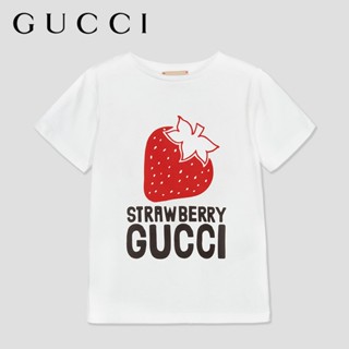 ☆★♣ เสื้อยืดผู้ชายGucci เสื้อยืดแขนสั้น ผ้าฝ้าย พิมพ์ลายโลโก้สตรอเบอร์รี่