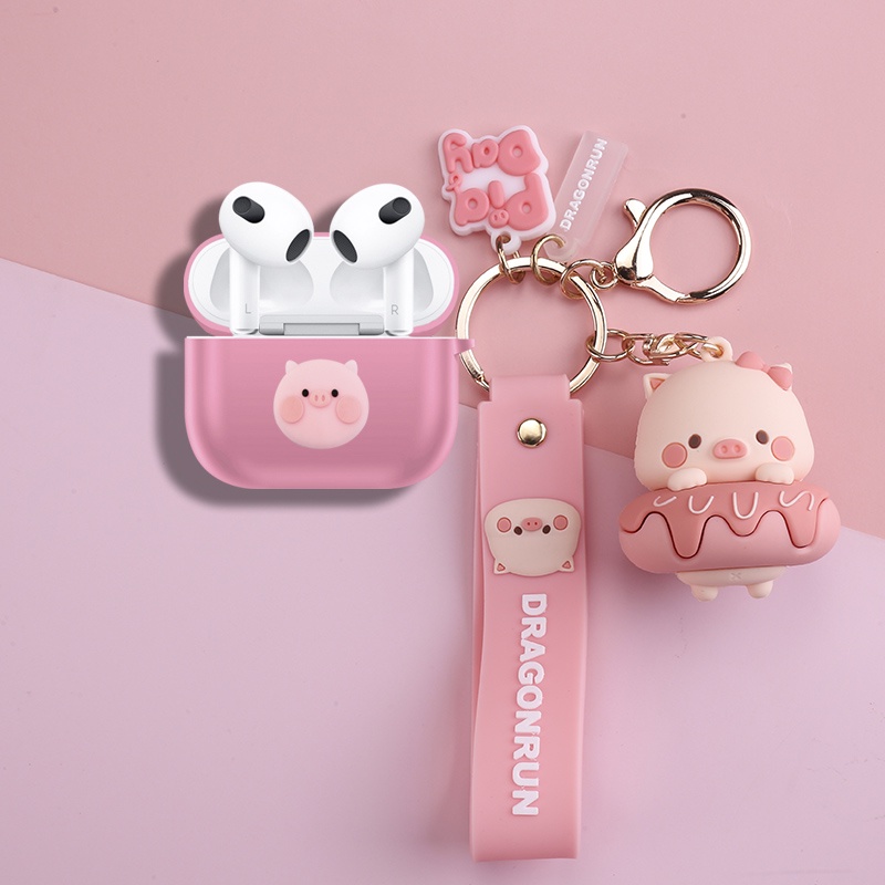 Compatible with AirPods Pro2 Case Cute Piggy Keychain Pendant for AirPods 3 Silicone Soft Shell Case Cartoon Plush Coal Ball Compatible with AirPods Pro Drop Case Protective Case AirPods 1/2 Generation Soft Shell Cute Crayon Snoopy