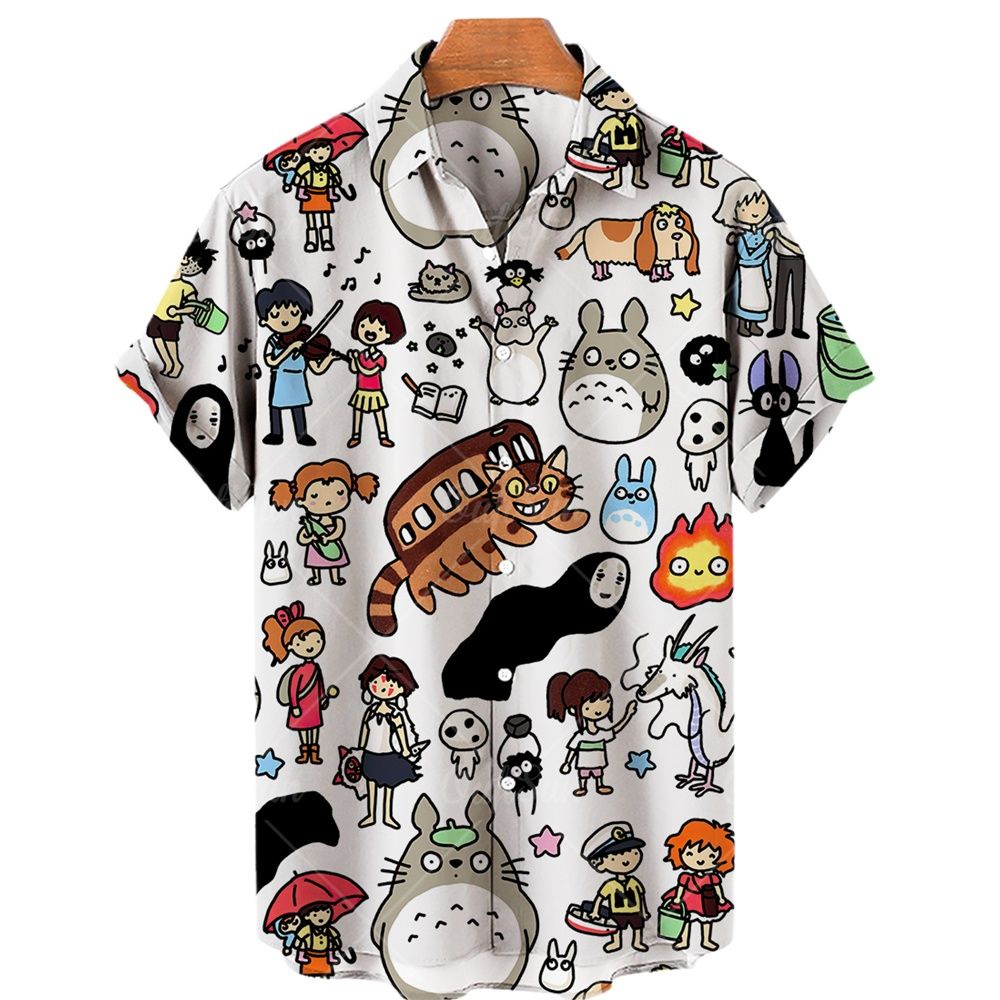 เสื้อเชิ้ตแขนสั้น พิมพ์ลายการ์ตูนอนิเมะ Hayao Miyazaki Comics My Neighbor Totoro Faceless สไตล์ฮาวาย แฟชั่นสําหรับผู้ชาย และผู้หญิง ไซซ์ 5xl 2023