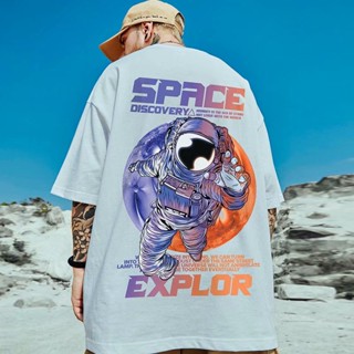 S-8XL National tide hip-hop oversize couples trend cool spaceman short-sleeved T-shirt men and women tide brand Hon_02