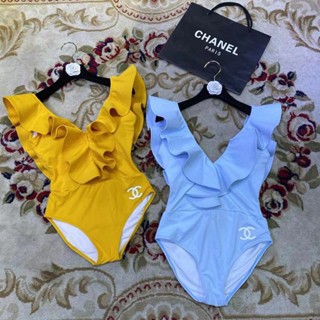 2สี ♥ เช็คสินค้าก่อนสั่ง ฟ้า เหลือง CHANEL SUMMER SWIMWEAR ชุดว่ายน้ำ วันพีช งานชาแนล สวย ปังมาก แต่งระบาย ชาแนล