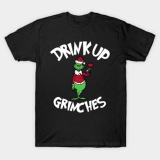 เสื้อแขนสั้น เสื้อยืดผ้าหนา ราคาส่ง เสื้อยืดวินเทจGILDAN เสื้อยืด พิมพ์ลาย Drink Up Grinches สําหรับผู้ชาย และผู้หญิงS-4