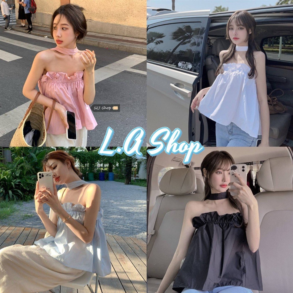 L.A Shop พร้อมส่ง เสื้อสายคล้แงคอ ผ้าชีฟอง น่ารักเกาหลีเบาๆ เว้าหน้าเล็กๆ "60129"