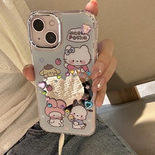 เคสโทรศัพท์มือถือ แบบนิ่ม ลายการ์ตูน กันกระแทก มีกระจกแต่งหน้า สําหรับ Apple Iphone 14promax 13 13promax 12 11 7 8Plus Xsmax 6S