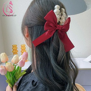 OCEANMAP New Hair Claws Sweet Barrettes Hair Crab Clips Pearl Big Silk Minimalism Elegant Korean Hair Ornaments/Multicolor