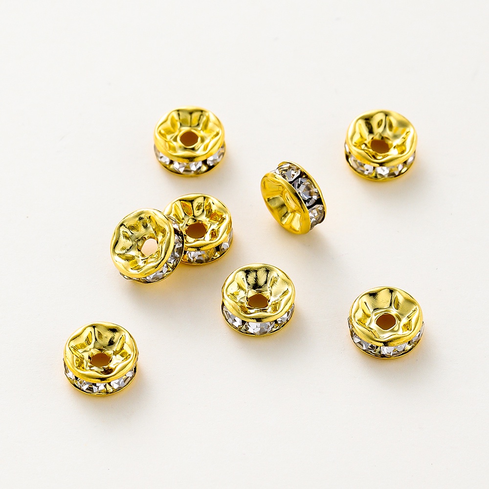 อะไหล่ DIY 10 ชิ้น/แพ็ค ชาร์มคั่นทอง 18K ประดับเพชรสวยงาม 4-10มม ไม่ดำง่าย อุปกรณ์ร้อยลูกปัด ราคาถูก