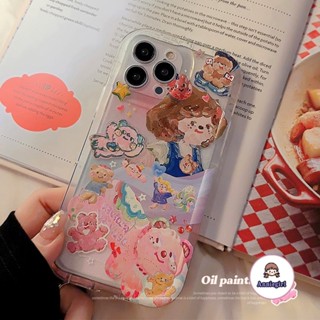 เคสโทรศัพท์มือถือ แบบนิ่ม ลายภาพวาดสีน้ํามัน รูปหมี กันกระแทก สําหรับ IPhone 11 14 13 Pro Max 12 Pro Max 14 Plus