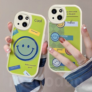 Fine Hole Anti-fall Soft Casing For iPhone 15 14 13 12 Mini 11 Pro Xs max 6 6S 7 8 Plus X XR 11promax 12promax 13promax ins Cool Green Lattice Smiley Airbag Shockproof Phone Case XPN 55