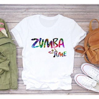 2023 rainbow zumba Dance lover print tshirt women vogue hip hop female short sleeve fashion white t เสื้อยืดคอกลม