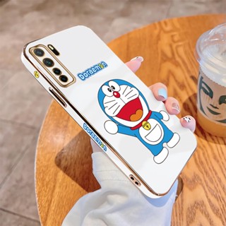 สําหรับ Huawei Nova 3 3i 4 5i 5T 6 7 7i SE Pro เคสโทรศัพท์มือถือชุบนิ่ม ขอบสี่เหลี่ยม ลายการ์ตูนโดราเอมอน แมวน่ารัก หรูหรา