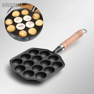  Virgo311 14 หลุม Takoyaki กระทะเหล็กหล่อ Nonstick Octopus ลูกชิ้นแม่พิมพ์ Maker พร้อมที่จับที่ถอดออกได้สำหรับบ้านแพนเค้กเบเกอรี่