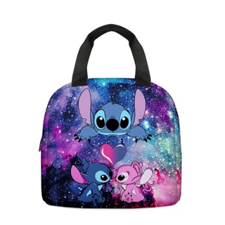 กระเป๋าใส่กล่องอาหารกลางวัน มีฉนวนกันความร้อน กันน้ํา ลายการ์ตูน Stitch แบบพกพา สําหรับเด็กนักเรียนผู้ชาย และเด็กผู้หญิง