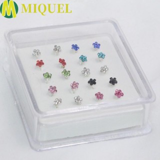 Miquel เครื่องประดับแหวนจมูกสแตนเลส Rhinestone รูปดอกไม้หลากสี 20 ชิ้น