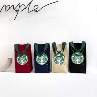 Starbucks กระเป๋าผ้าใบ ใส่แก้วน้ํา จุของได้เยอะ แบบพกพา สําหรับนักเรียน