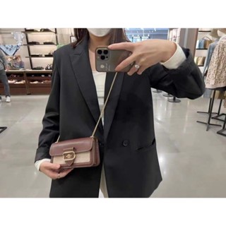 COACH CH738 Morgan ผู้หญิงกระเป๋าสี่เหลี่ยมใบเล็ก/พิมพ์ลายพลิกกระเป๋าสะพายไหล่/หนังวัวใต้วงแขน