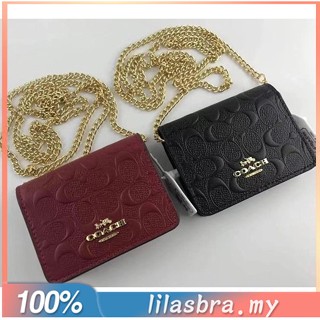 Coach C7361 กระเป๋าสตางค์ ผู้หญิง  กระเป๋าใส่เหรียญ สายสะพายโซ่ ลวดลายนูน 7361