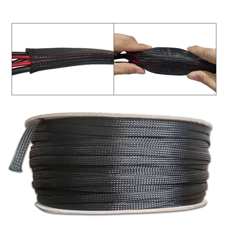 ปลอกหุ้มสายเคเบิล PET แบบถักเปีย สีดํา 4 6 8 10 12 14 20 25 30 40 มม. 1-5 เมตร