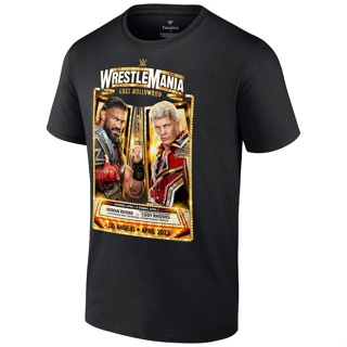 👕💥 2023 New  Fanatics  Black tee WWE WrestleMania 39 Roman Reigns vs. Cody Rhodes T-Shirt  Fashion Tee Top Summer Over