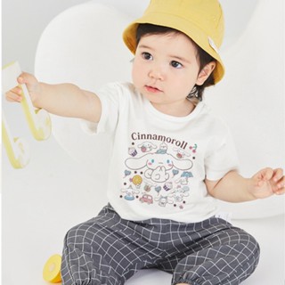 เสื้อยืดแขนสั้น พิมพ์ลายการ์ตูน Cinnamoroll แฟชั่นฤดูร้อน สําหรับเด็กผู้ชาย และเด็กผู้หญิง