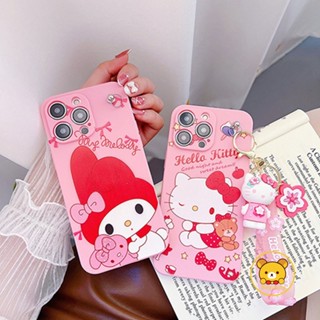 เคสโทรศัพท์มือถือ ลายการ์ตูนคิตตี้ เมโลดี้ พร้อมพวงกุญแจ และจี้ สําหรับ Samsung Galaxy S10 4G S10 S9 S8 Plus S10+ S9+ S8+ S10E S7 Edge A8 Plus A9 A8 A7 2018 A6 Plus 2018 J8 2018 A7 A5 2017