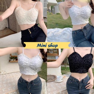 Mini shop🌸พร้อมส่ง🌸 (FY399) เสื้อสายเดี่ยว มีฟองน้ำ 3 สี ด้านหลังสม๊อคยืดเล็กน้อย -DD