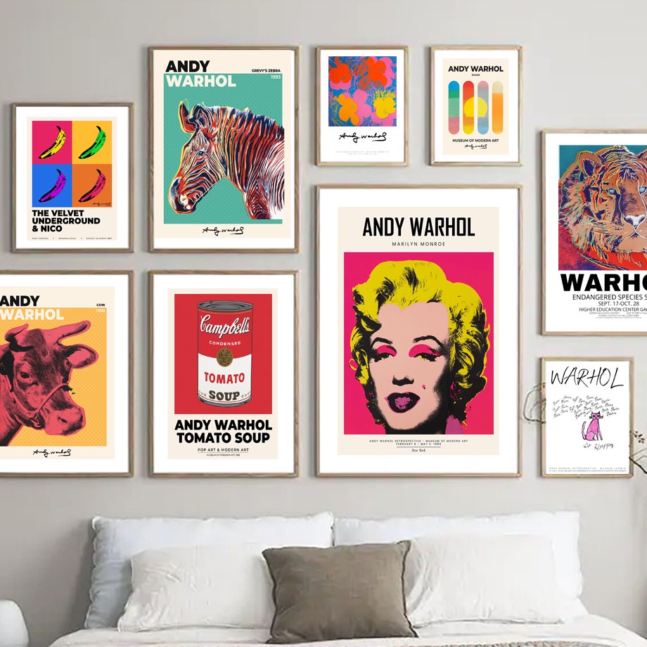Andy Warhol Cow Zebra Banana Soup Sunset ภาพจิตรกรรมบนผ้าใบ สไตล์นอร์ดิก สําหรับติดตกแต่งผนังบ้าน ห้องนั่งเล่น ราคา ถูกที่สุด ดีลบีเคเค