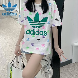 Adidas เสื้อยืดคอกลม แขนสั้น ผ้าฝ้าย 100% พิมพ์ลายโลโก้ Clover Counter สําหรับผู้ชาย และผู้หญิง